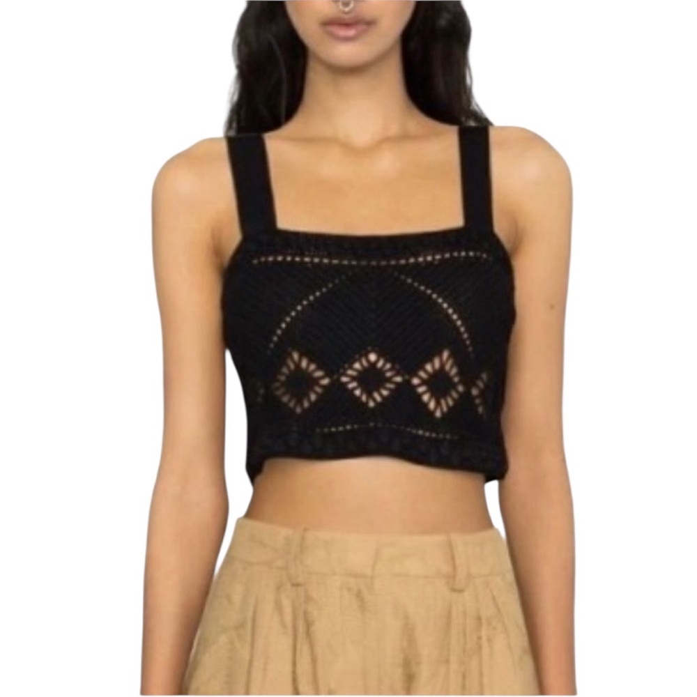 Maje Black Crochet Knit Cropped Indie Boho Gothic Top T1 Small
